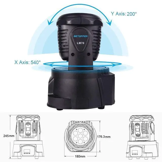 Alt view image 3 of 3 - 7x8W Moving Head DJ Lights,RGBW Stage Lighting-2 Packs | 7x8W RGBW LEDs, DMX512/Auto/Sound/Master-Slave, Mini Moving Head Light For Stage, Party, Club, Wedding Event, Festival, Disco