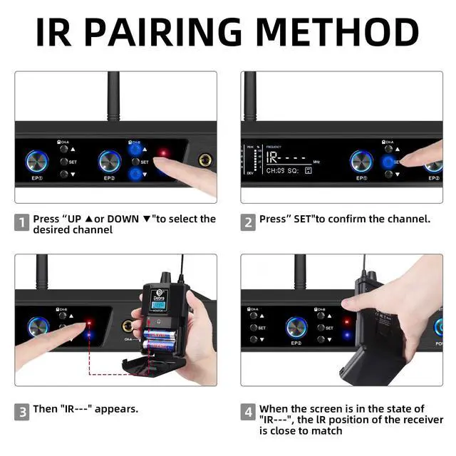 Alt view image 7 of 7 - Audio PRO Mono ER-202 UHF Dual Channel Wireless in Ear Monitor System with Monitoring Type for Stage, Receiver, Studio, Guitar, Band Performance (Dual Channel, 4 Bodypack)