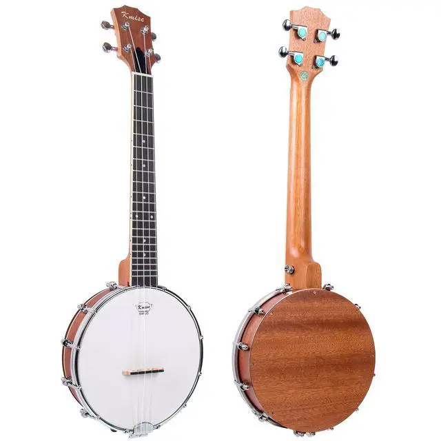 Alt view image 2 of 7 - Tenor Banjolele 4 String Banjo Ukulele 26 inch with Bag Tuner Strap Pickup Ruler Wrench Bridge Brownish Yellow