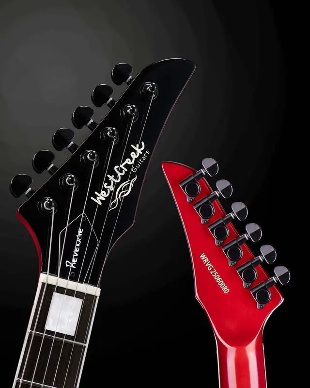 Alt view image 5 of 6 - WestCreek Revenge Solid Body Electric Guitar, Heavy Metal Guitar, Right Handed, Heavy Metal Pickups, Rounded End Jumbo Frets, Bone nut, Rosewood Fretboard, Mahogany Body (Gradient Red)
