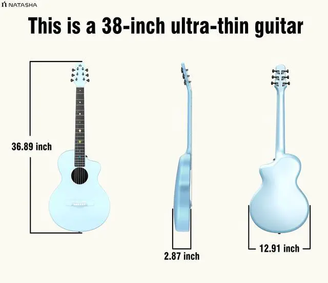 Alt view image 2 of 6 - Carbon Fiber Acoustic Guitar, 38-inch Steel-string Guitarra,Durable 6-string Ultra-thin Guitar for Beginners (Blue)