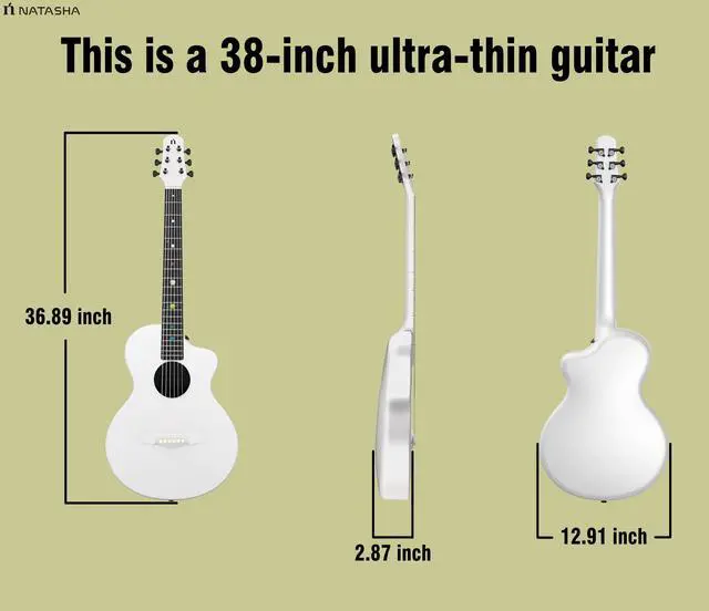 Alt view image 2 of 6 - Carbon Fiber Acoustic Guitar, 38-inch Steel-string Guitarra,Durable 6-string Ultra-thin Guitar for Beginners (White)