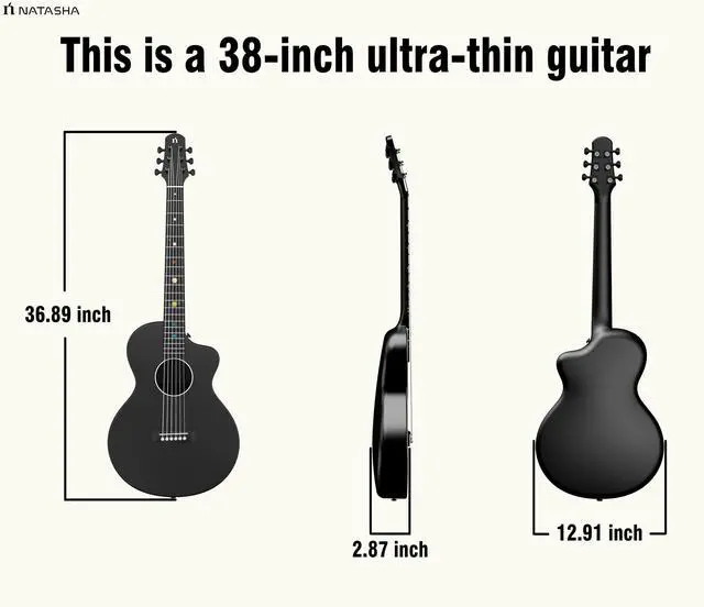 Alt view image 2 of 7 - Carbon Fiber Acoustic Guitar, 38-inch Steel-string Guitarra,Durable 6-string Ultra-thin Guitar for Beginners (Black)