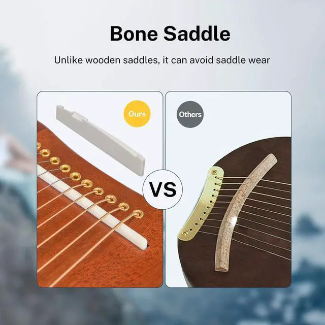 Alt view image 3 of 7 - Lyre Harp, 10 Metal Strings, Mahogany Body and Bone Saddle DLH-002 Lyre Harp for Beginner Kids with Tuning Wrench, Spare String Set, Black Gig Bag, Manual, Ancient Greece Style