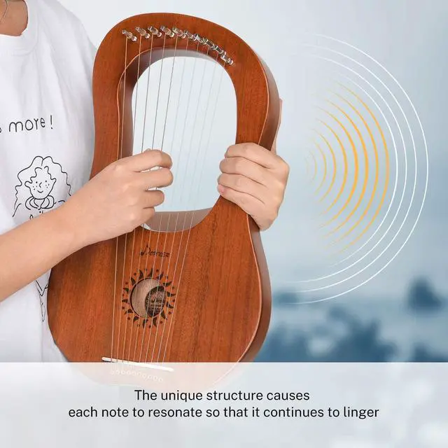 Alt view image 7 of 7 - Lyre Harp, 10 Metal Strings, Mahogany Body and Bone Saddle DLH-002 Lyre Harp for Beginner Kids with Tuning Wrench, Spare String Set, Black Gig Bag, Manual, Ancient Greece Style