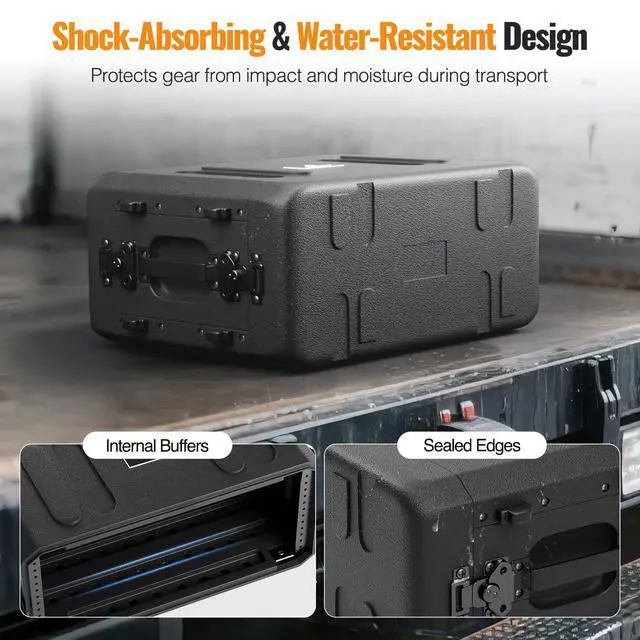 Alt view image 3 of 7 - 4U Shallow Waterproof Rackmount Rack Case PRCSE-4U | 19-in Rackmount, Detachable Cover Storage, Shockproof & Waterproof Road Case, Wireless Systems, IEMs, Amplifiers