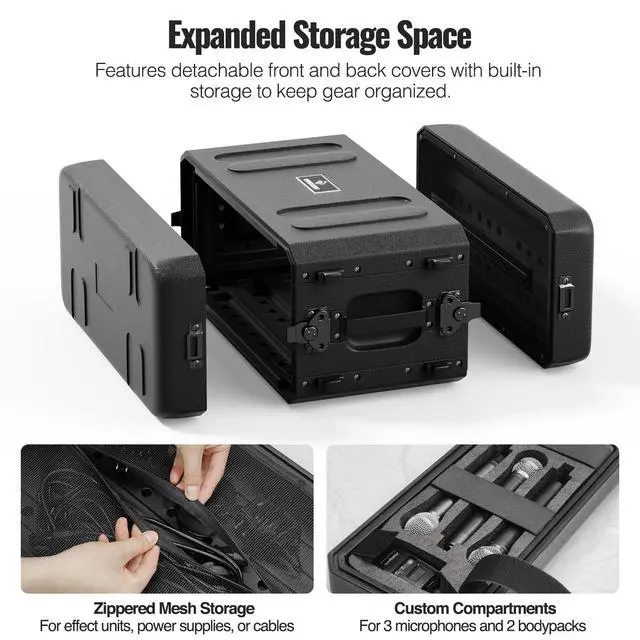 Alt view image 4 of 7 - 4U Shallow Waterproof Rackmount Rack Case PRCSE-4U | 19-in Rackmount, Detachable Cover Storage, Shockproof & Waterproof Road Case, Wireless Systems, IEMs, Amplifiers