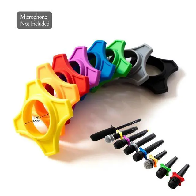 Alt view image 6 of 6 - Multi Microphone Holder with desktop Mic Stand - Square Tray Attachment holds up to 8 mics On Stage Organizer and Display - 8 Anti-roll Rings Included