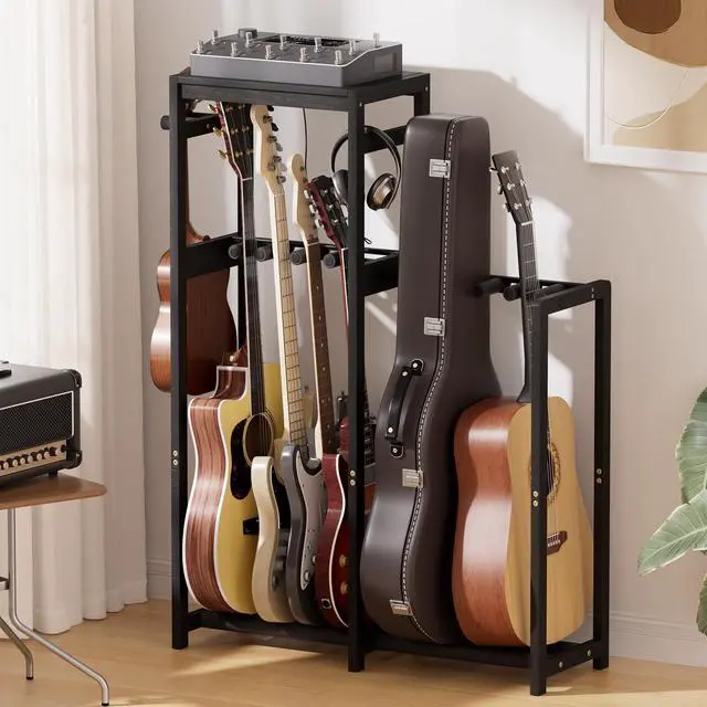 Main image of Guitar Stand, Guitar Rack for Acoustic, Bass, Electric Guitar, Multi Guitar Display Stand Adjustable Bamboo Guitars Holder, Multiple Guitar Stands Floor, for Home Music Studio, Black