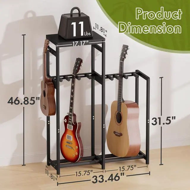 Alt view image 2 of 7 - Guitar Stand, Guitar Rack for Acoustic, Bass, Electric Guitar, Multi Guitar Display Stand Adjustable Bamboo Guitars Holder, Multiple Guitar Stands Floor, for Home Music Studio, Black