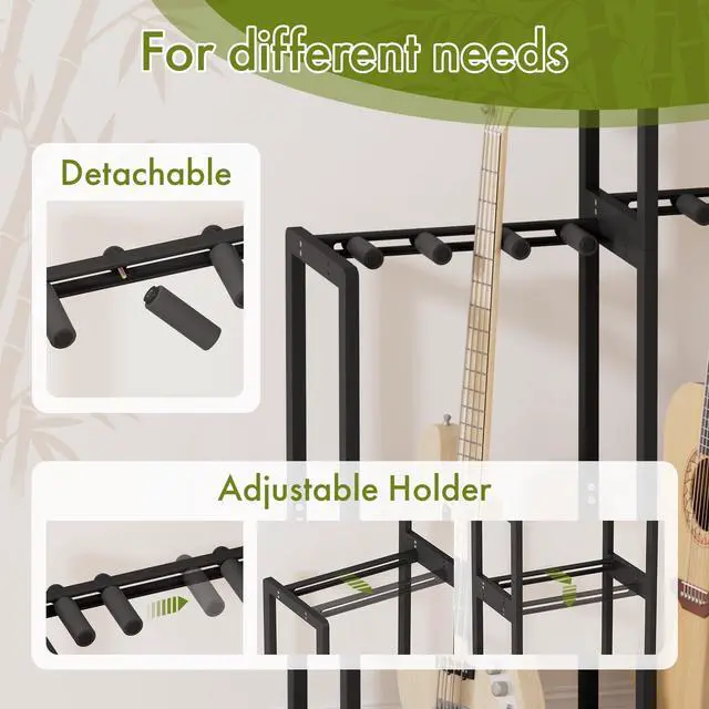 Alt view image 4 of 7 - Guitar Stand, Guitar Rack for Acoustic, Bass, Electric Guitar, Multi Guitar Display Stand Adjustable Bamboo Guitars Holder, Multiple Guitar Stands Floor, for Home Music Studio, Black