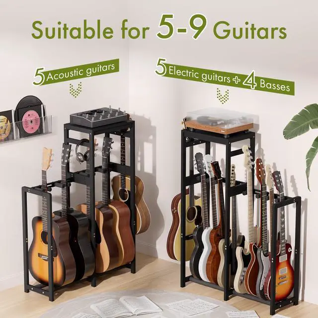 Alt view image 5 of 7 - Guitar Stand, Guitar Rack for Acoustic, Bass, Electric Guitar, Multi Guitar Display Stand Adjustable Bamboo Guitars Holder, Multiple Guitar Stands Floor, for Home Music Studio, Black