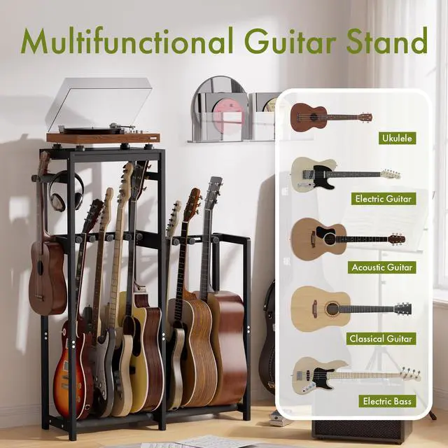 Alt view image 7 of 7 - Guitar Stand, Guitar Rack for Acoustic, Bass, Electric Guitar, Multi Guitar Display Stand Adjustable Bamboo Guitars Holder, Multiple Guitar Stands Floor, for Home Music Studio, Black
