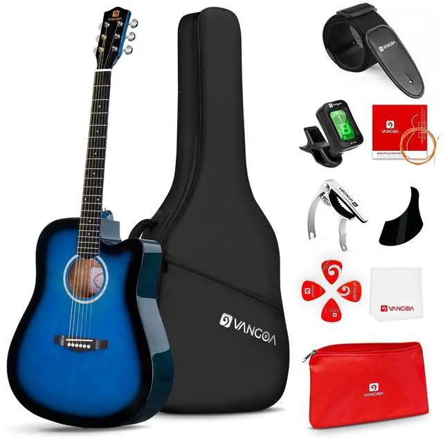 Main image of 41" Acoustic Guitar Beginner Kit Sitka Spruce Top for Adults, Glossy Blue | Dreadnought Cutaway, Sapele Back & Sides, Low-action Neck, 18:1 Sealed Tuners, Padded Gig Bag, Complete Starter Bundle