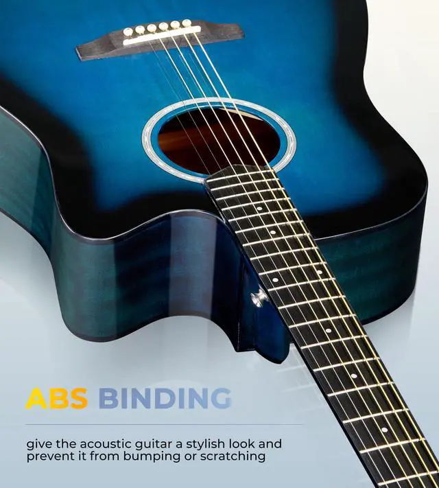 Alt view image 5 of 7 - 41" Acoustic Guitar Beginner Kit Sitka Spruce Top for Adults, Glossy Blue | Dreadnought Cutaway, Sapele Back & Sides, Low-action Neck, 18:1 Sealed Tuners, Padded Gig Bag, Complete Starter Bundle