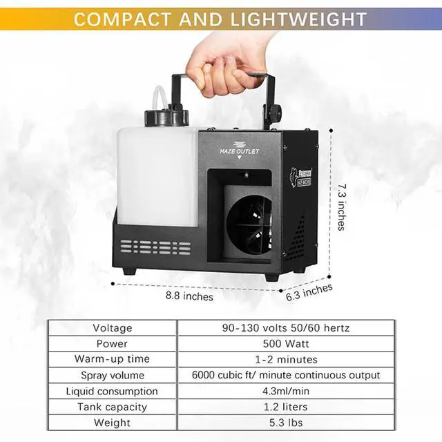 Alt view image 5 of 7 - 500W DMX Haze Machine, Wireless Remote Continuous Stage Hazer | Portable Hazer with 3 Control Modes, Quick Heating, Creates Atmosphere for Club, Party, Wedding & Stage Lighting Effects