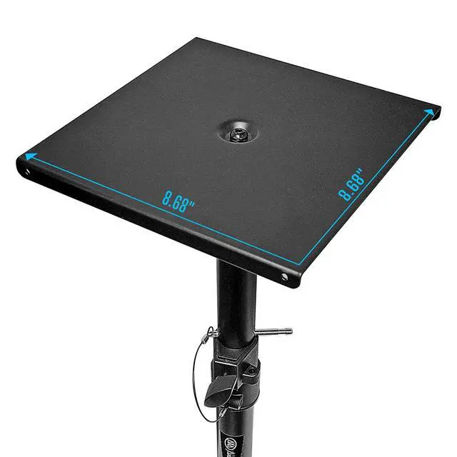 Alt view image 3 of 7 - AxcessAbles Studio Monitor Speaker Stands Pair. 80lb Capacity per Stand. Adjustable Height 26" - 42". Metal Constructed Stands Ideal for Surround Sound, Bookshelf and Monitoring Speakers