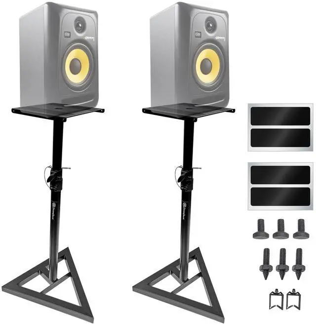 Main image of AxcessAbles Studio Monitor Speaker Stands Pair. 80lb Capacity per Stand. Adjustable Height 26" - 42". Metal Constructed Stands Ideal for Surround Sound, Bookshelf and Monitoring Speakers