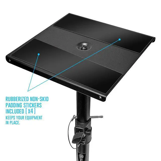 Alt view image 4 of 7 - AxcessAbles Studio Monitor Speaker Stands Pair. 80lb Capacity per Stand. Adjustable Height 26" - 42". Metal Constructed Stands Ideal for Surround Sound, Bookshelf and Monitoring Speakers