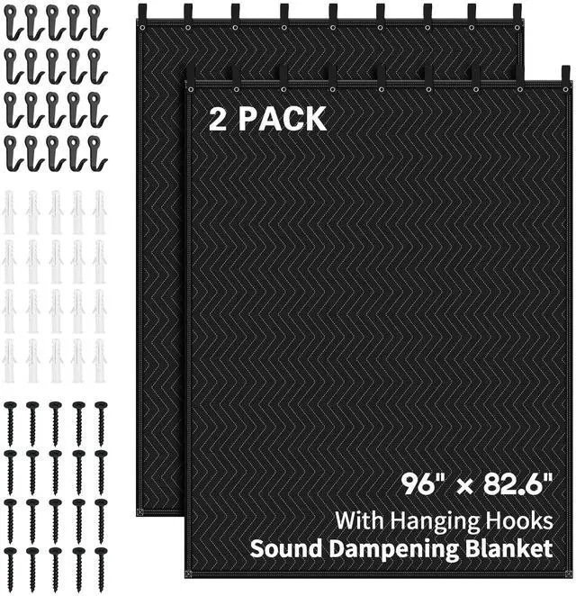 Main image of 2 PCS Large Sound Dampening Blanket,96" x 80" Sound Absorbing Studio,Noise Cancelling Studio Acoustic Blanket/Light Blocker/Moving Curtain