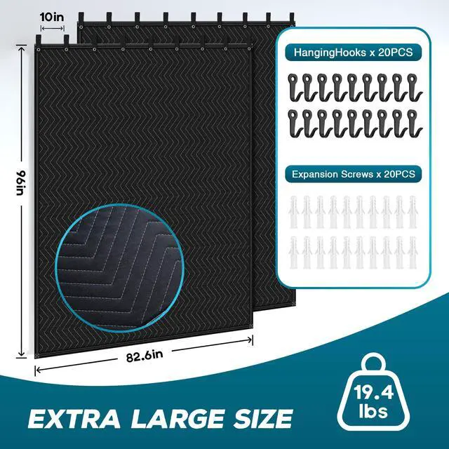 Alt view image 4 of 7 - 2 PCS Large Sound Dampening Blanket,96" x 80" Sound Absorbing Studio,Noise Cancelling Studio Acoustic Blanket/Light Blocker/Moving Curtain