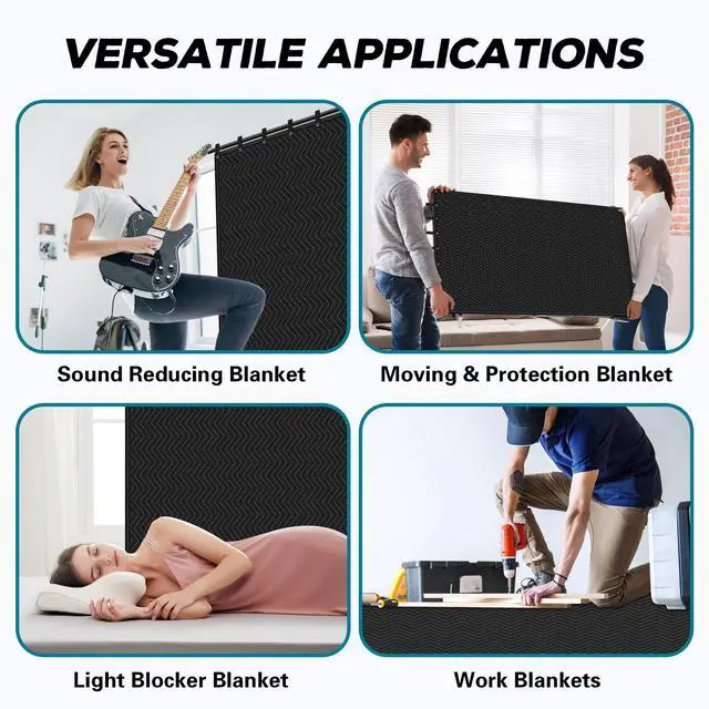 Alt view image 7 of 7 - 2 PCS Large Sound Dampening Blanket,96" x 80" Sound Absorbing Studio,Noise Cancelling Studio Acoustic Blanket/Light Blocker/Moving Curtain