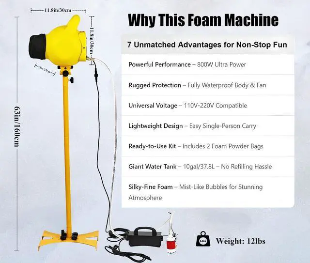 Alt view image 3 of 7 - 800W Foam Machine for Summer Water Toys - Foam Maker Cannon with 2 Foam Particle Bags and Water Tank, for Birthdays Party, Backyard Summer Pool Parties Commercial Events