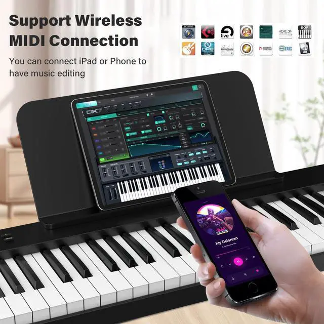 Alt view image 3 of 5 - 88 Key Folding Piano Keyboard Electric Piano | Portable Semi-Weighted Keyboard Piano Support MIDI, Built-in Speakers, Battery, Travel Piano for Beginners