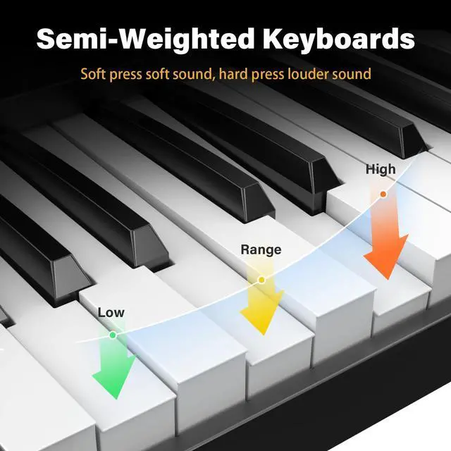 Alt view image 4 of 5 - 88 Key Folding Piano Keyboard Electric Piano | Portable Semi-Weighted Keyboard Piano Support MIDI, Built-in Speakers, Battery, Travel Piano for Beginners