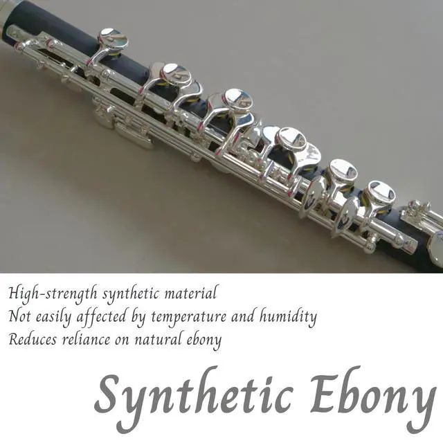 Alt view image 4 of 5 - Synthetic Ebony Piccolo C Key, Silver Plated, Dual Head, DPC-50, Professional Piccolo Instrument with Cleaning Kit, Carrying Case