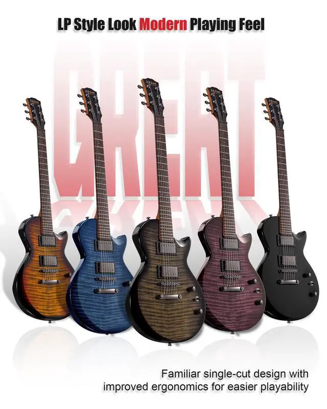 Alt view image 2 of 7 - 24-Fret Electric Guitar Kit, 40 inch Single Cut (LP Style), Modern Playability Coil-Split Humbucker Pickups, 18:1 Tuning Pegs,W/Guitar Accessories Gig Bag,Cable,Strap,Picks,Strings,Tuner,Book