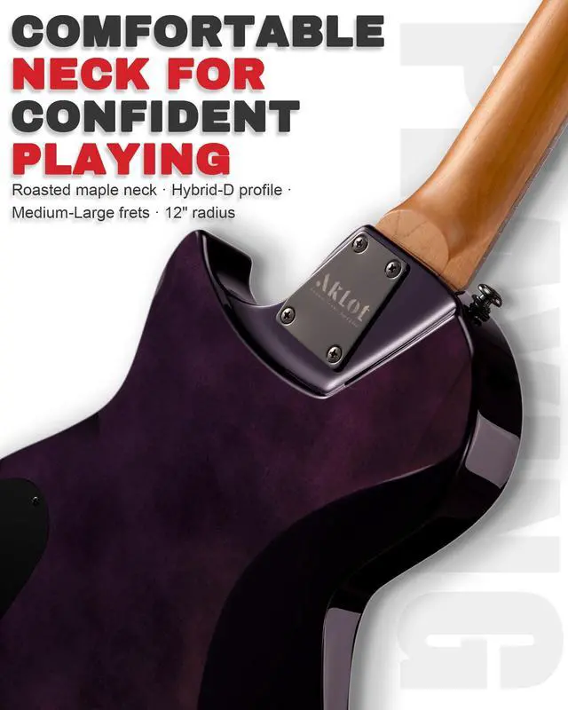 Alt view image 5 of 7 - 24-Fret Electric Guitar Kit, 40 inch Single Cut (LP Style), Modern Playability Coil-Split Humbucker Pickups, 18:1 Tuning Pegs,W/Guitar Accessories Gig Bag,Cable,Strap,Picks,Strings,Tuner,Book