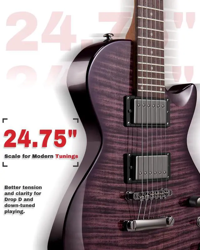 Alt view image 7 of 7 - 24-Fret Electric Guitar Kit, 40 inch Single Cut (LP Style), Modern Playability Coil-Split Humbucker Pickups, 18:1 Tuning Pegs,W/Guitar Accessories Gig Bag,Cable,Strap,Picks,Strings,Tuner,Book