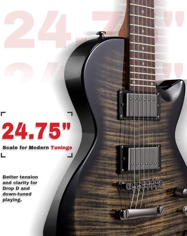 Alt view image 7 of 7 - 24-Fret Electric Guitar Kit, 40 inch Single Cut (LP Style), Modern Playability Coil-Split Humbucker Pickups, 18:1 Tuning Pegs,W/Guitar Accessories Gig Bag,Cable,Strap,Picks,Strings,Tuner,Book