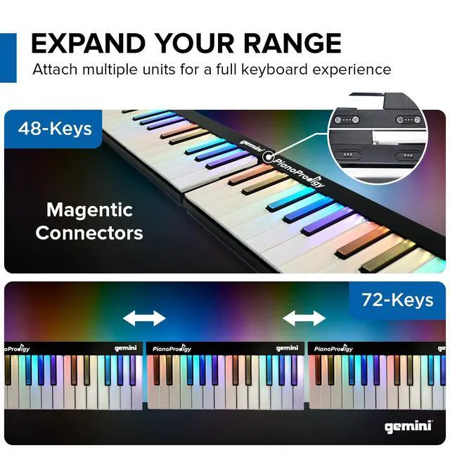 Alt view image 3 of 5 - 24-Key Light-Up MIDI Keyboard, App Lessons (GPP-101) | 24 light-up keys, expandable to 72 - app lessons step by step - wireless to phone/tablet - any MIDI