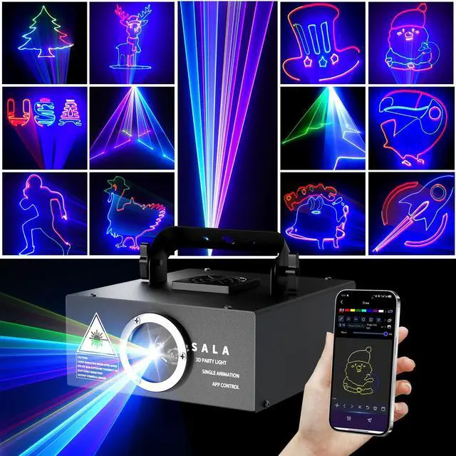Main image of DJ Lights Laser Light Show, App Control 3D Animation Projector for Party | Custom Drawings, Laser Effects, Sound Activated Laser Machine for Stage, Disco, KTV, Bar, Business Logo