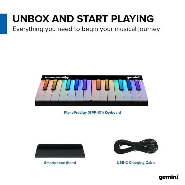 Alt view image 5 of 5 - 24-Key Light-Up MIDI Keyboard, App Lessons (GPP-101) | 24 light-up keys, expandable to 72 - app lessons step by step - wireless to phone/tablet - any MIDI