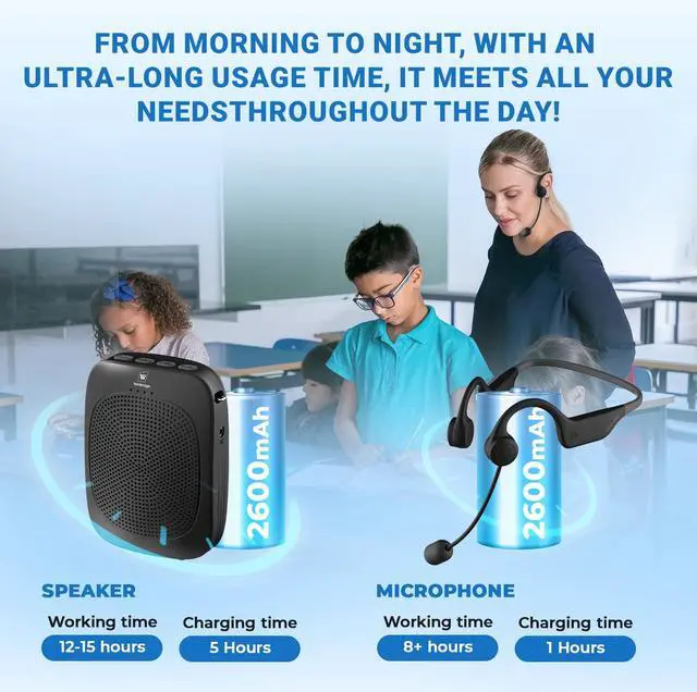 Alt view image 4 of 7 - Bluetooth Voice Amplifier with Wireless Earhook Microphone C007 | Microphone with Speaker Combo,Wireless Amplifier Headset,Portable PA System,Classroom Microphone for Teachers