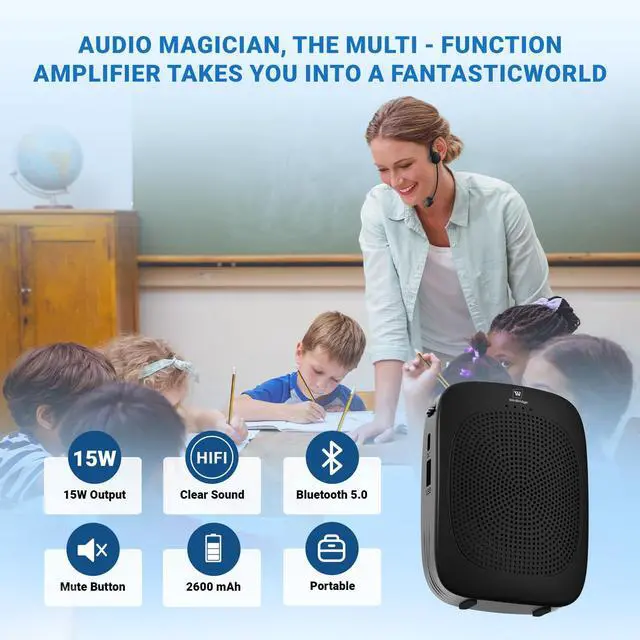 Alt view image 3 of 7 - Bluetooth Voice Amplifier with Wireless Earhook Microphone C007 | Microphone with Speaker Combo,Wireless Amplifier Headset,Portable PA System,Classroom Microphone for Teachers