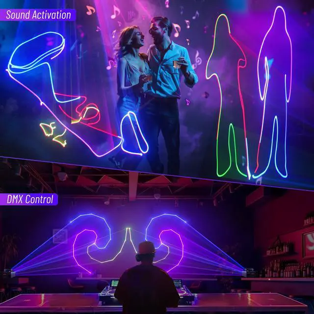 Alt view image 6 of 7 - DJ Lights Laser Light Show, App Control 3D Animation Projector for Party | Custom Drawings, Laser Effects, Sound Activated Laser Machine for Stage, Disco, KTV, Bar, Business Logo
