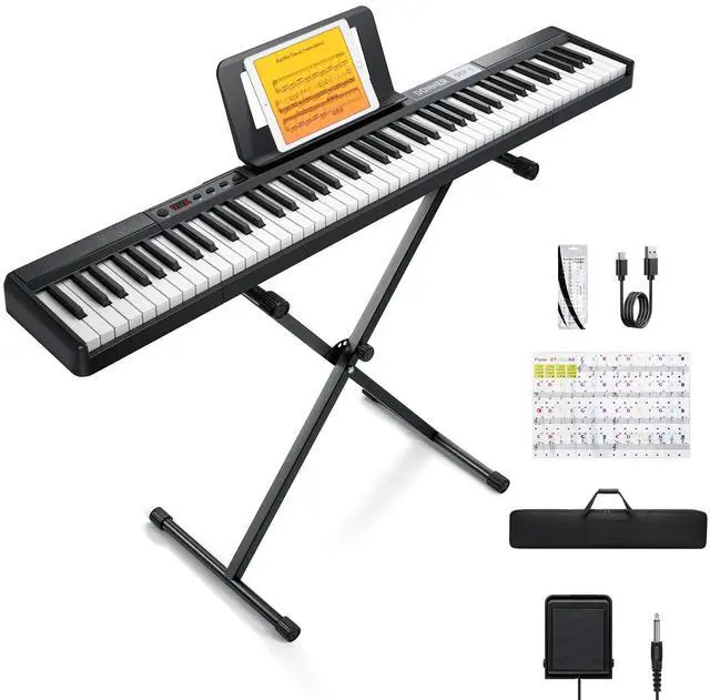 Main image of Piano Keyboard 88 Keys, Beginner Digital Piano Velocity-Sensitive Keys, Portable Electric Piano with Stand, Sustain Pedal, Carrying Case and Keyboard Stickers, DEP-1