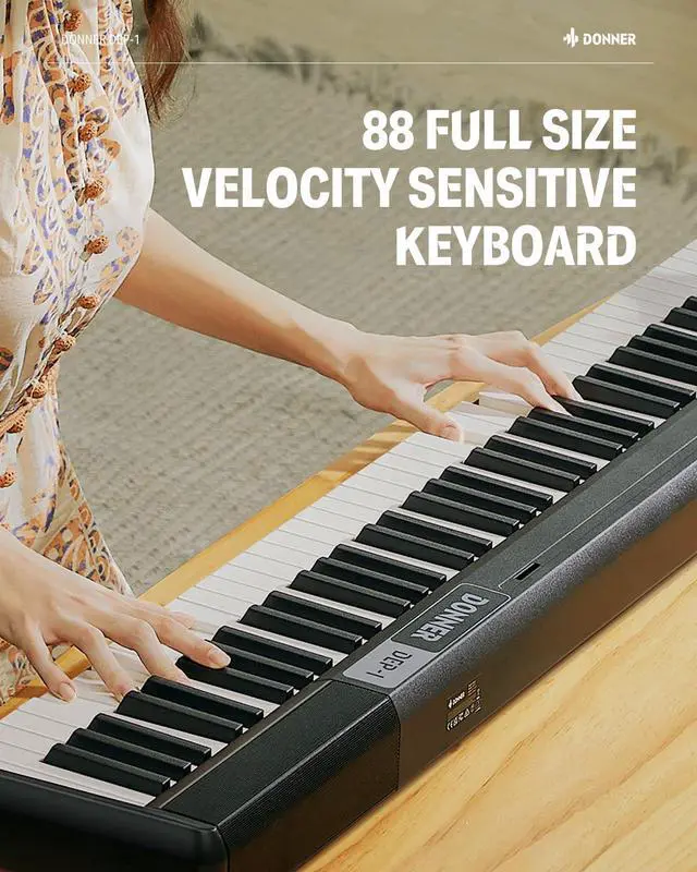 Alt view image 2 of 7 - Piano Keyboard 88 Keys, Beginner Digital Piano Velocity-Sensitive Keys, Portable Electric Piano with Stand, Sustain Pedal, Carrying Case and Keyboard Stickers, DEP-1