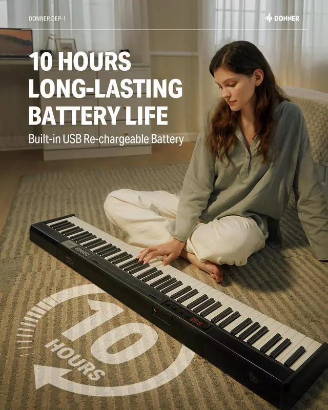 Alt view image 3 of 7 - Piano Keyboard 88 Keys, Beginner Digital Piano Velocity-Sensitive Keys, Portable Electric Piano with Stand, Sustain Pedal, Carrying Case and Keyboard Stickers, DEP-1