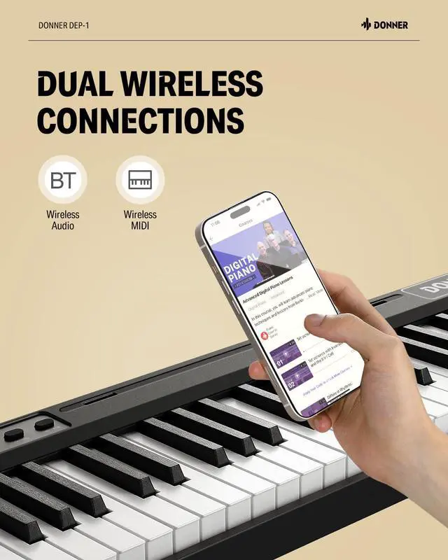 Alt view image 5 of 7 - Piano Keyboard 88 Keys, Beginner Digital Piano Velocity-Sensitive Keys, Portable Electric Piano with Stand, Sustain Pedal, Carrying Case and Keyboard Stickers, DEP-1