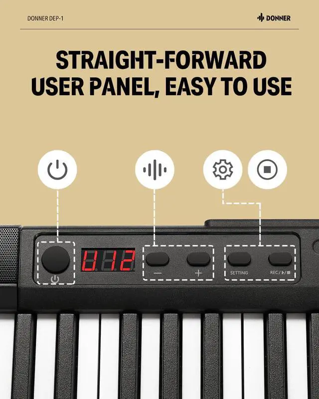 Alt view image 6 of 7 - Piano Keyboard 88 Keys, Beginner Digital Piano Velocity-Sensitive Keys, Portable Electric Piano with Stand, Sustain Pedal, Carrying Case and Keyboard Stickers, DEP-1