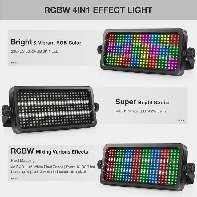 Alt view image 4 of 7 - Stage Strobe Effect Light: 150W RGBW DJ Strobe Light | Remote DMX Sound Control | 24RGB+16W Zone Chasing | DJ Party Planner Easy Setup for Band Live Show Bar Concert Wedding Club Lighting