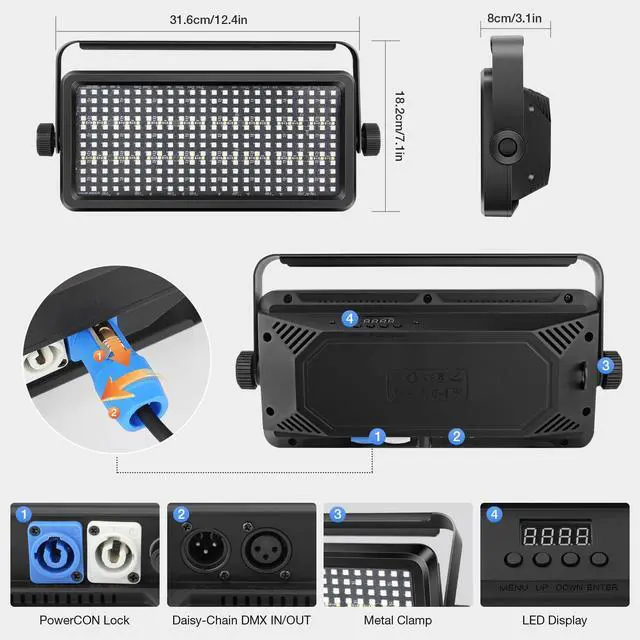 Alt view image 6 of 7 - Stage Strobe Effect Light: 150W RGBW DJ Strobe Light | Remote DMX Sound Control | 24RGB+16W Zone Chasing | DJ Party Planner Easy Setup for Band Live Show Bar Concert Wedding Club Lighting