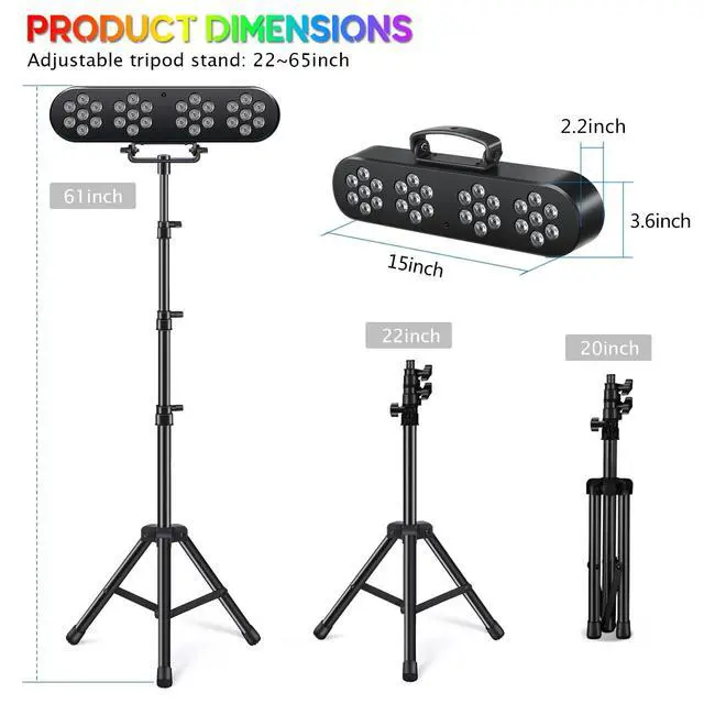 Alt view image 3 of 7 - DJ Lights with Stand, Stage Lights with Stand Sound Activated LED Par Light Set, for Mobile Booth Gig Bar Wedding Church Band