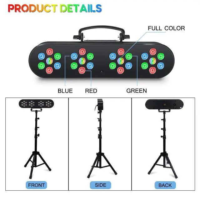 Alt view image 4 of 7 - DJ Lights with Stand, Stage Lights with Stand Sound Activated LED Par Light Set, for Mobile Booth Gig Bar Wedding Church Band