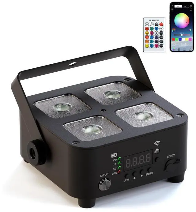 Main image of Wireless Rechargeable Stage Lights, 5200mAh Par Lights, 40W RGBW+UV Uplight, Controllable via APP, Remote Control, and Wireless DMX; Suitable for Weddings, Events, DJ Shows, and Stage Lighting.(Black)